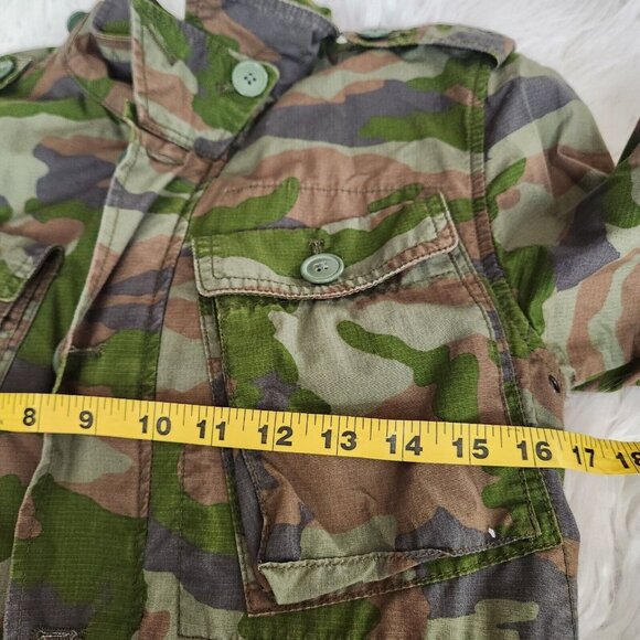 J Crew Jacket Womens XS Boyfriend Fatigue Hooded Camouflage Cotton camo army zip - Picture 9 of 13